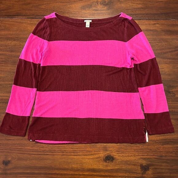 J. Crew Pink Maroon Striped Sweater Women’s XS - Picture 1 of 5